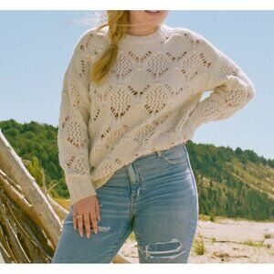 NWT AMERICAN EAGLE Cream Wool Blend Pointelle Knit Boxy Sweater Womens M